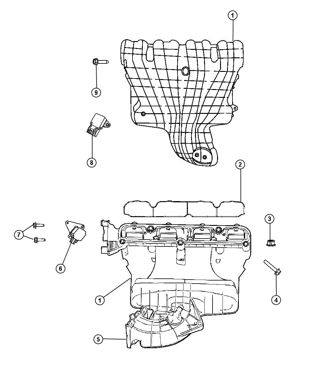 Diagram Intake Manifold And Components 2.4L [2.4L I4 DOHC 16V DUAL VVT ENGINE]. for your Jeep Compass  