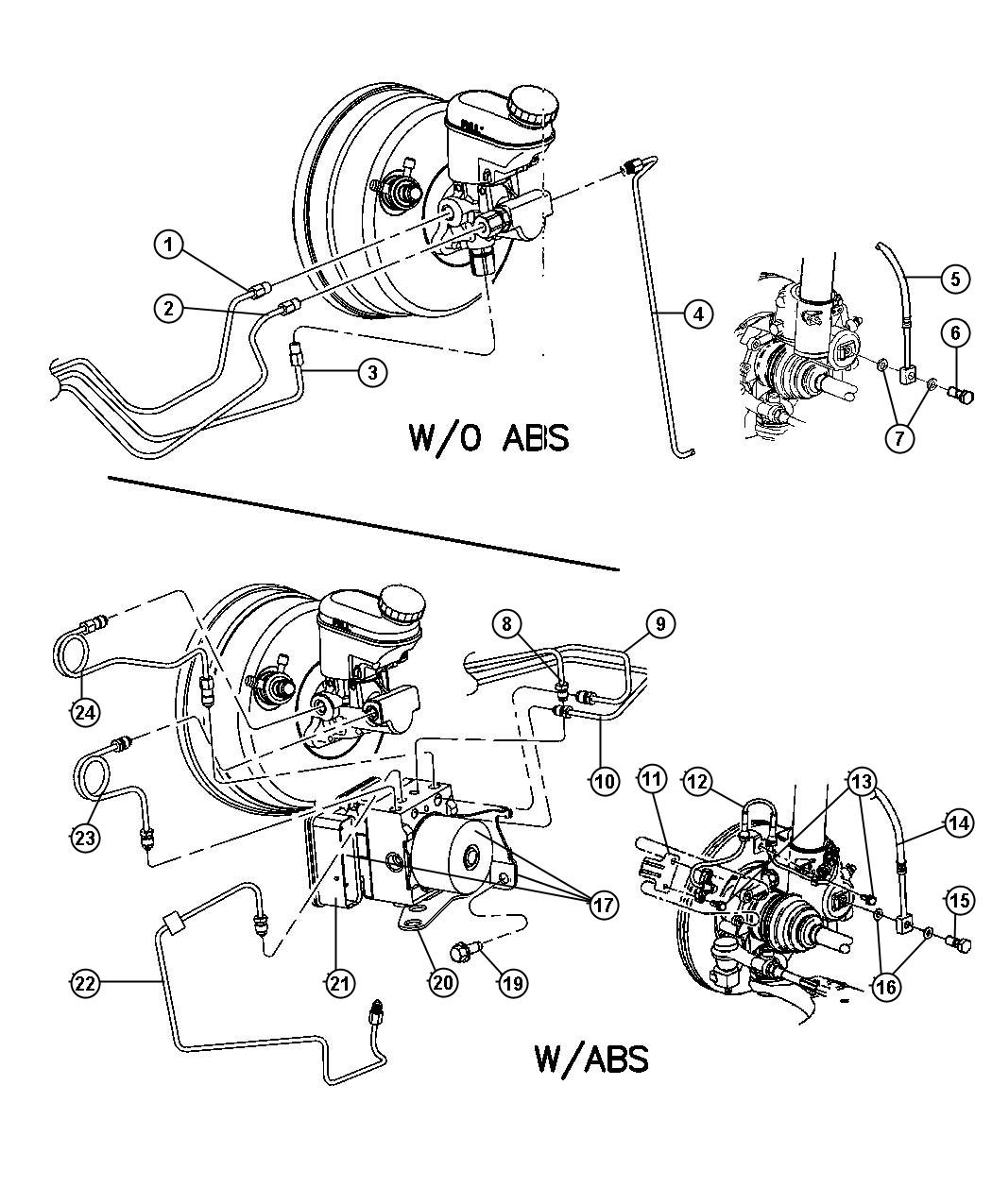 Diagram Anti-Lock Brake Control Unit and Front Brake Lines and Hoses-LHD. for your 2008 Chrysler Town & Country   