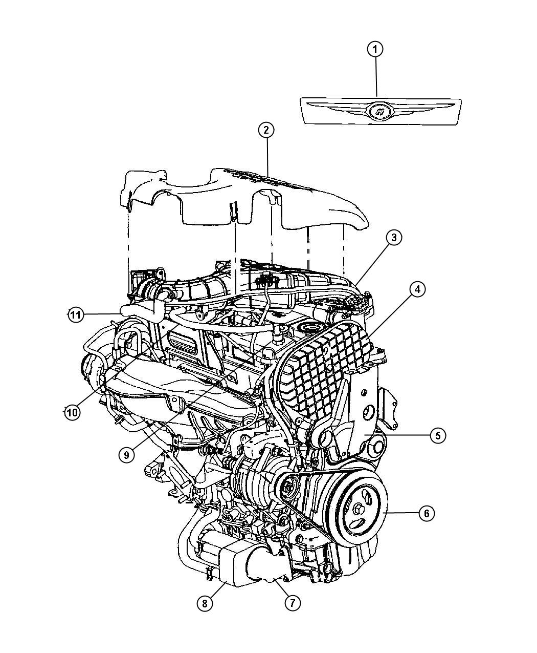 Diagram Engine Cover And Mounting 2.4L Turbo [2.4L I4 DOHC 16V HO TURBO ENGINE]. for your Chrysler 300  M