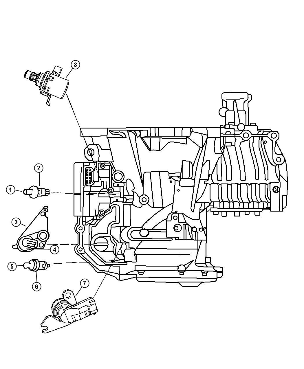 Diagram Sensors, Transmission [[3.8L V6 OHV Engine, 4-Speed Automatic VLP Transmission,5-Spd Automatic 545RFE Transmission]]. for your Chrysler