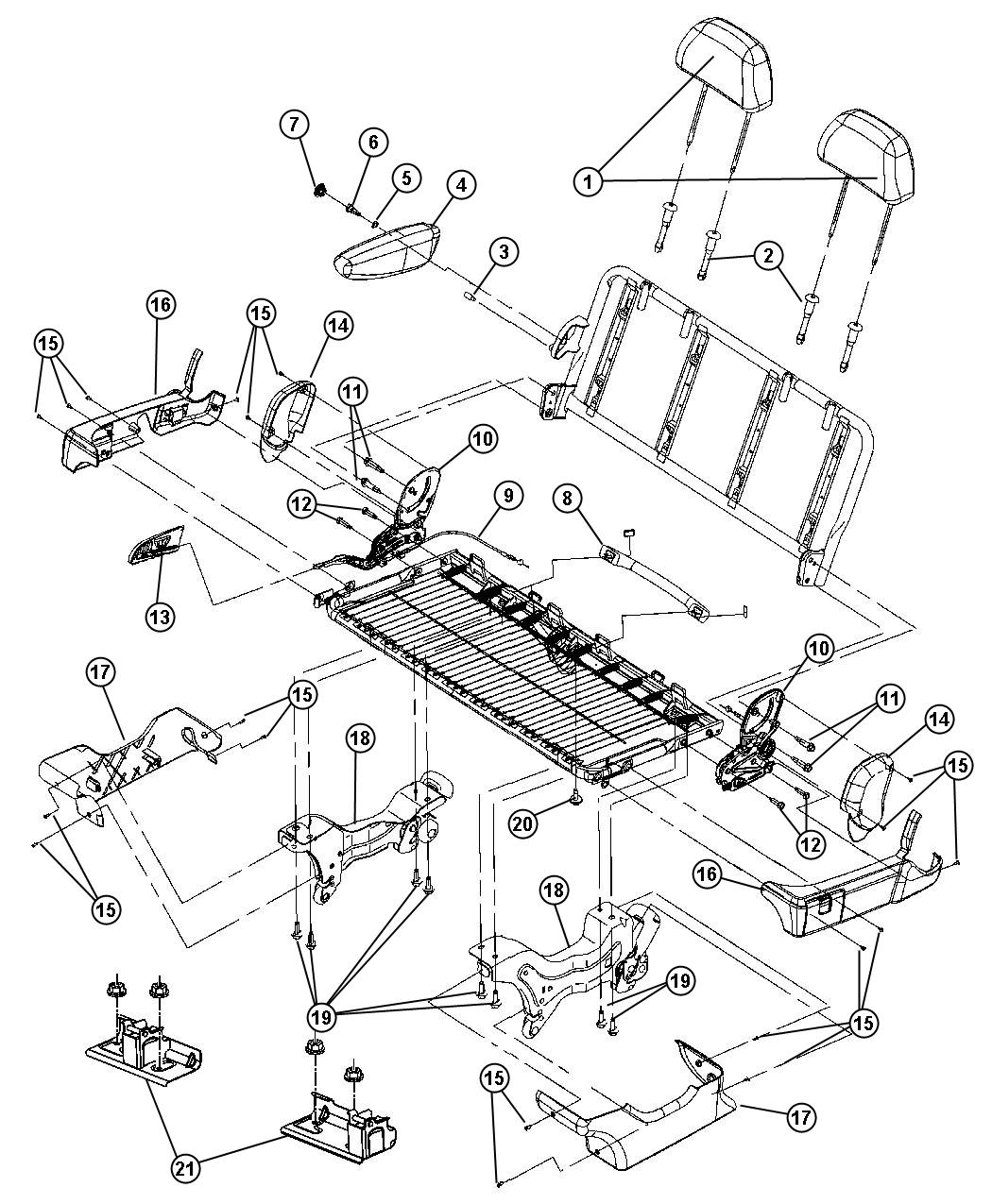 Diagram Second Seat - Bench - Stow`n Go - Attaching Parts. for your Fiat