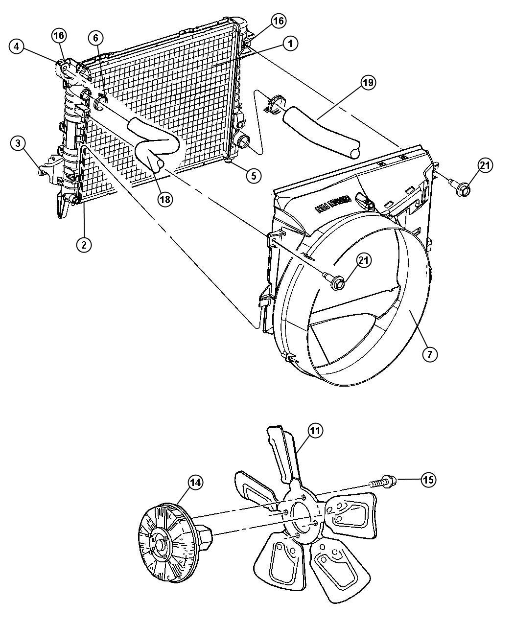 Radiator and Related Parts, Gas Engines. Diagram