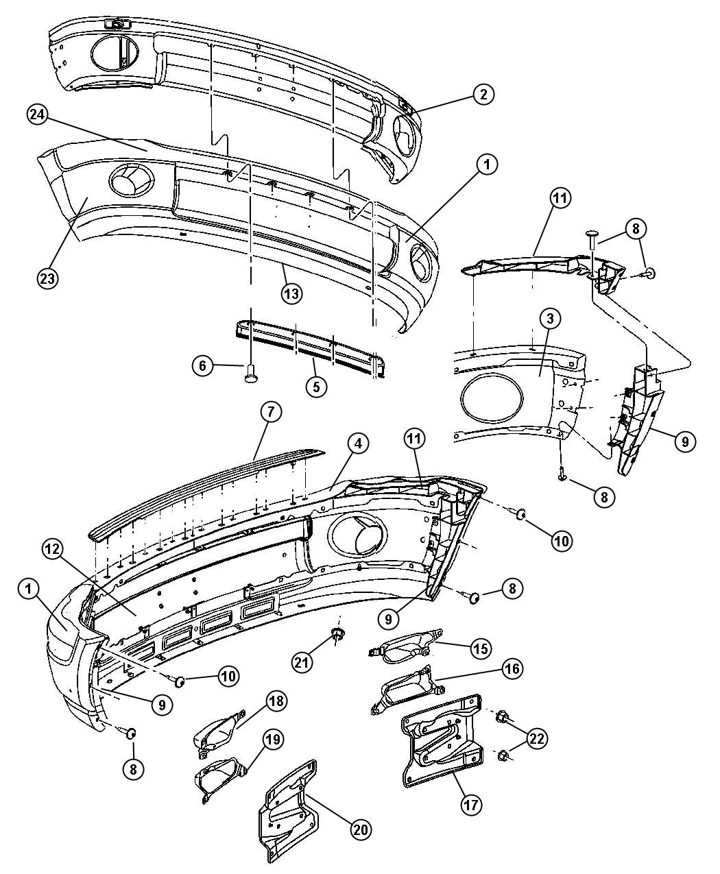 Diagram Front Bumper, Body Color. for your 2000 Chrysler 300  M 