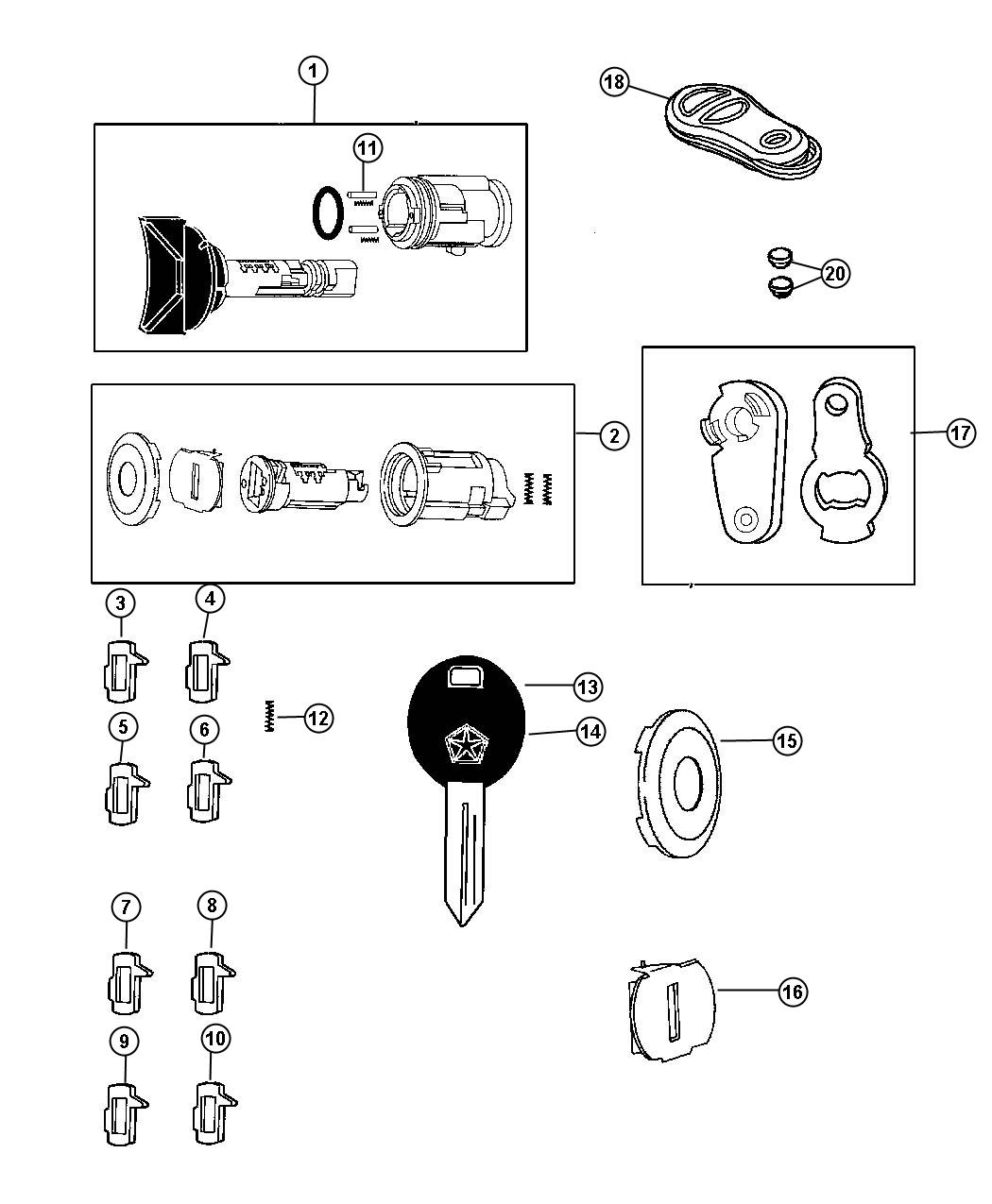 Diagram Lock Cylinders and Components. for your Dodge Ram 1500  