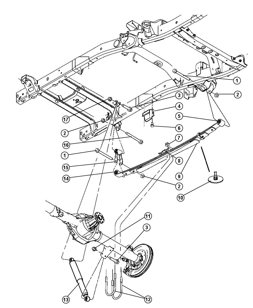 Diagram Suspension, Rear Leaf With Shock Absorber,DR 1,6. for your 1998 Dodge Grand Caravan   