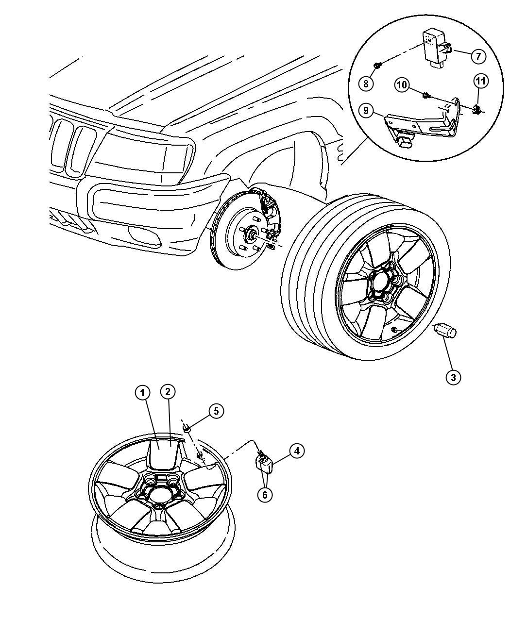 Diagram Wheels and Hardware. for your Jeep