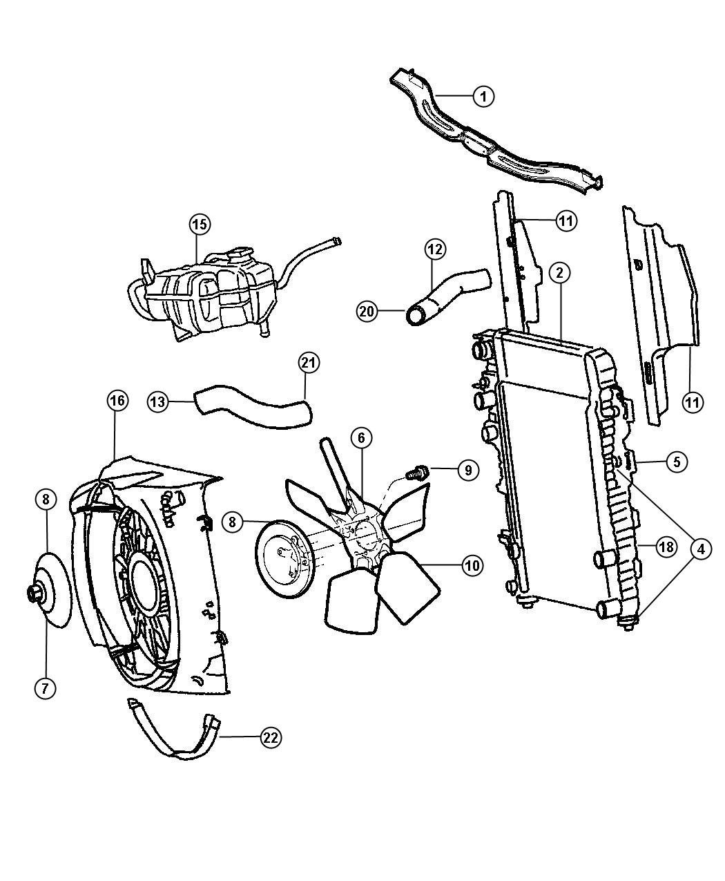 Diagram Radiator and Related Parts, 3.7L Engine. for your Jeep Liberty  