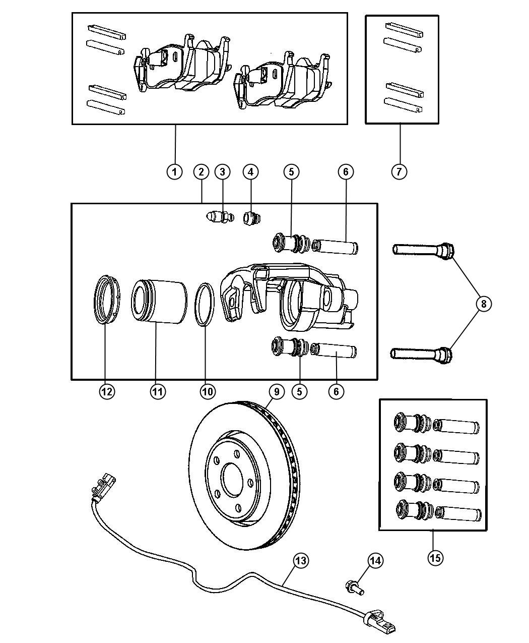 Diagram Rear Disc Brake Caliper and Rotor,[213MM Rear Axle],8.25/213MM,[Dana 44/226MM Rear Axle] With [Anti-Lock 4-Wheel Disc Brakes] Brakes. for your Chrysler 300  M