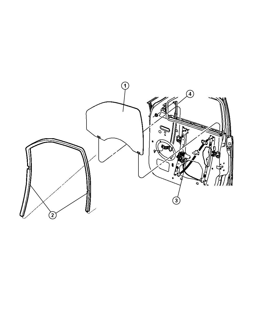 Diagram Door, Front Glass and Regulators. for your Jeep Commander  