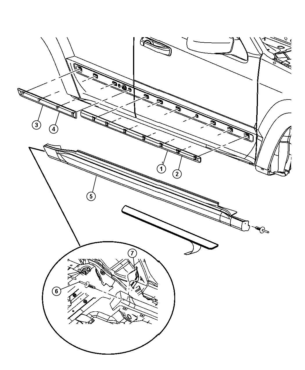Diagram Cladding and Sill Moldings. for your Jeep Grand Cherokee  