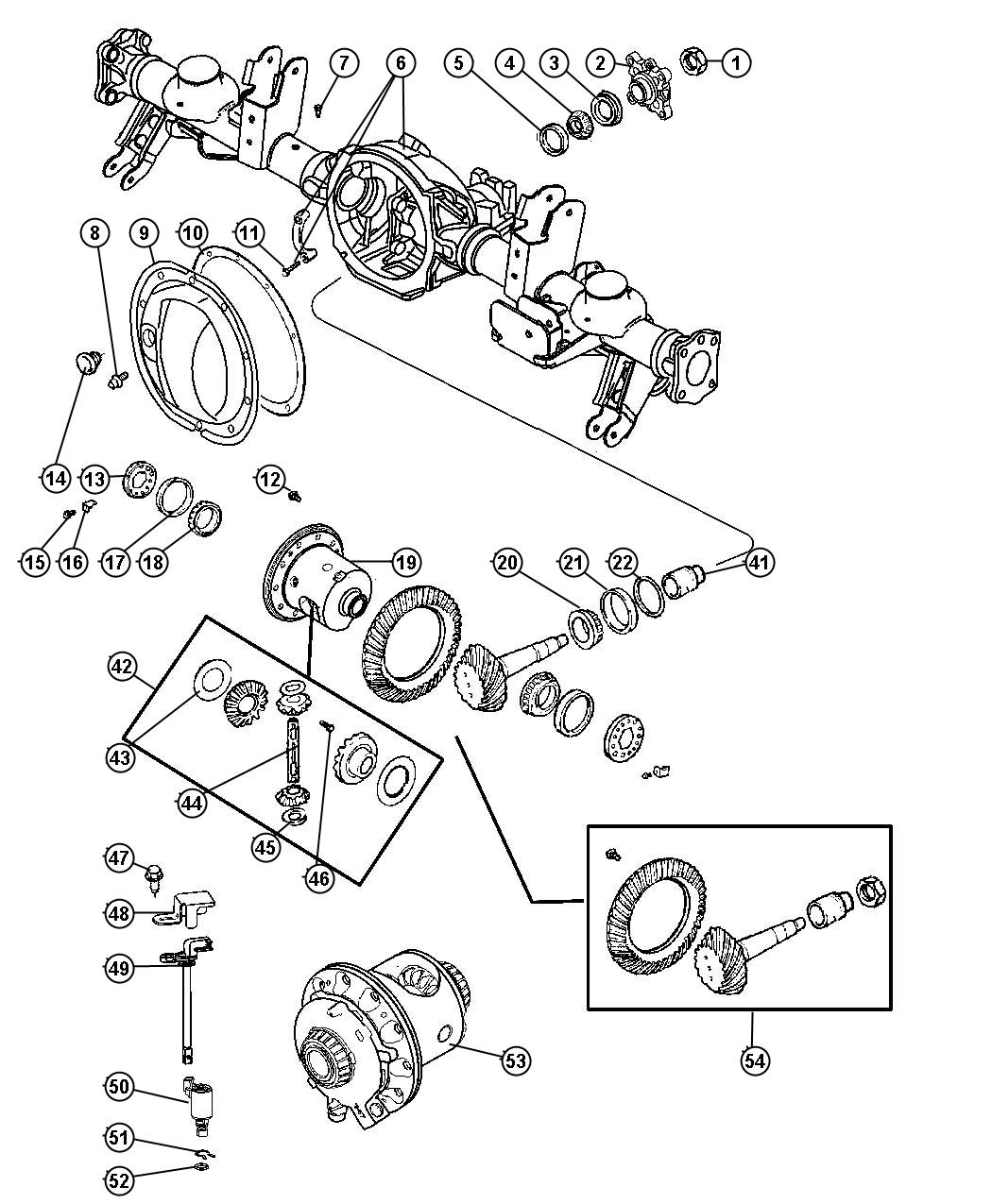 Diagram Axle,Rear,With Differential,Housing and Axle Shafts,[213MM Rear Axle]. for your Jeep Commander  