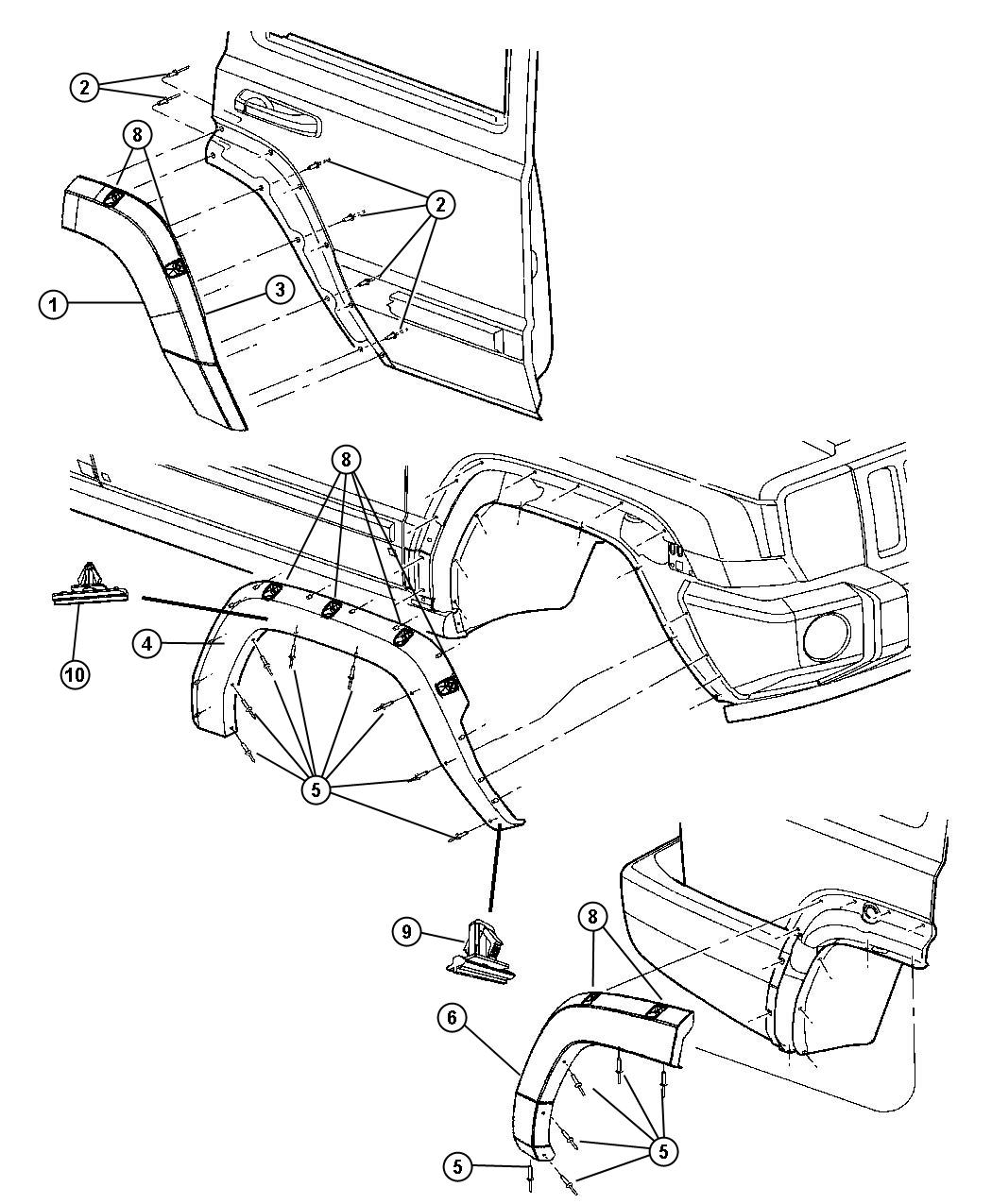 Diagram Applique/Flare Assembly. for your 1997 Jeep Wrangler   