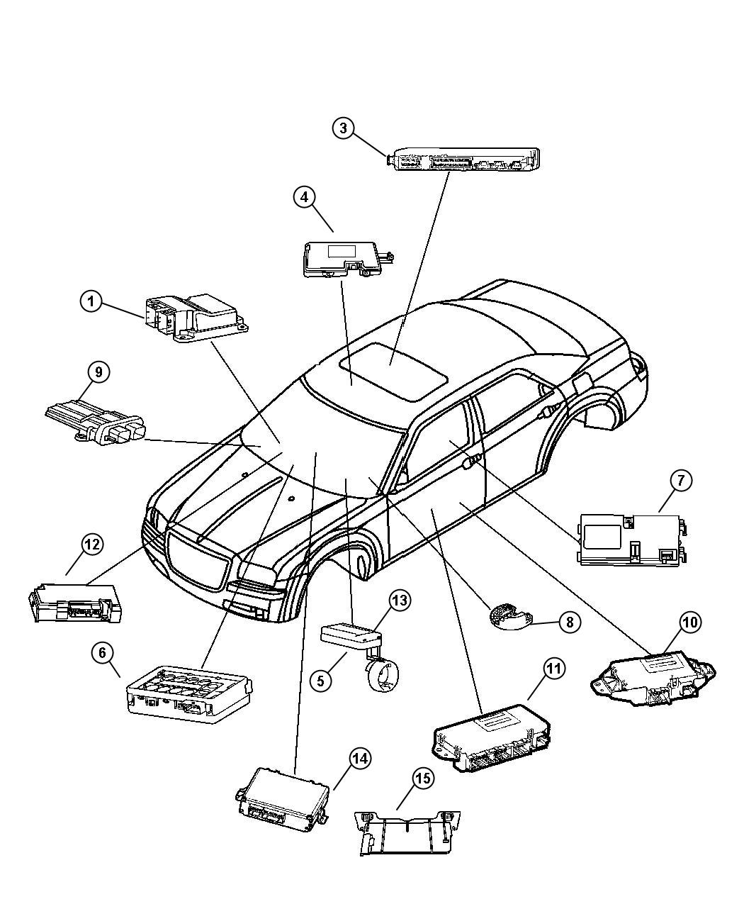 Modules, Located in Interior areas of Vehicle. Diagram