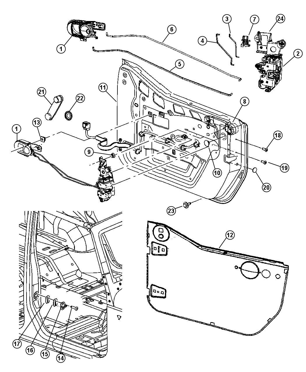 Diagram Half Front Door, Handles and Latches. for your Jeep Wrangler  