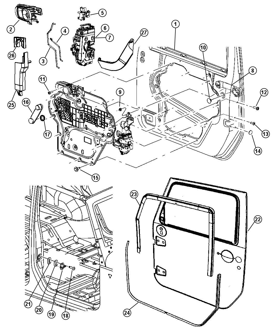 Diagram Full Front Door, Handles and Latches. for your 2000 Chrysler 300  M 