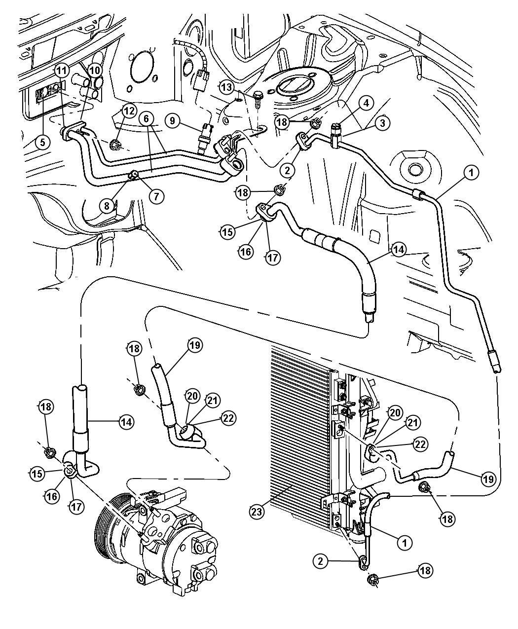 Diagram A/C Plumbing. for your 2014 Jeep Wrangler   