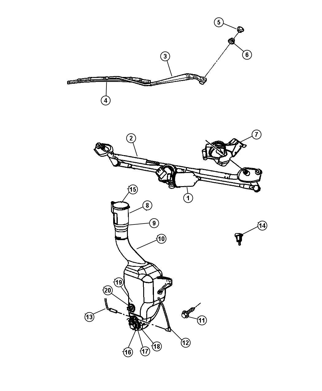 Diagram Windshield Wiper and Washer System. for your 2013 Dodge Charger  SRT8 