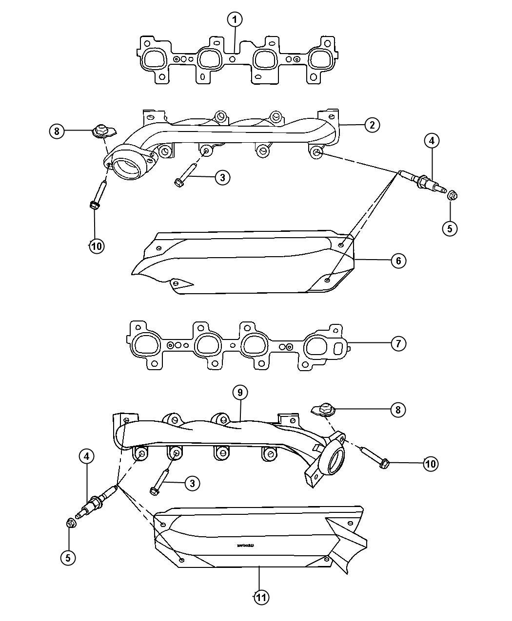 Exhaust Manifolds And Mounting 4.7L [4.7L V8 MPI Engine] [4.7L V8 FFV Engine]. Diagram