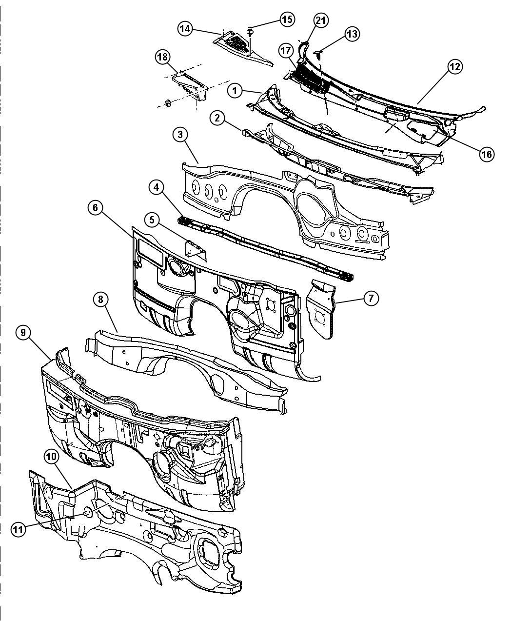 Diagram Cowl And Dash. for your 2019 Dodge Charger   