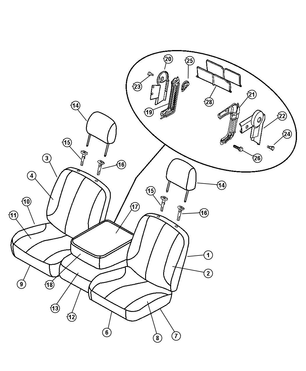 Front, Cloth, Split Bench Trim Code [V9]. Diagram