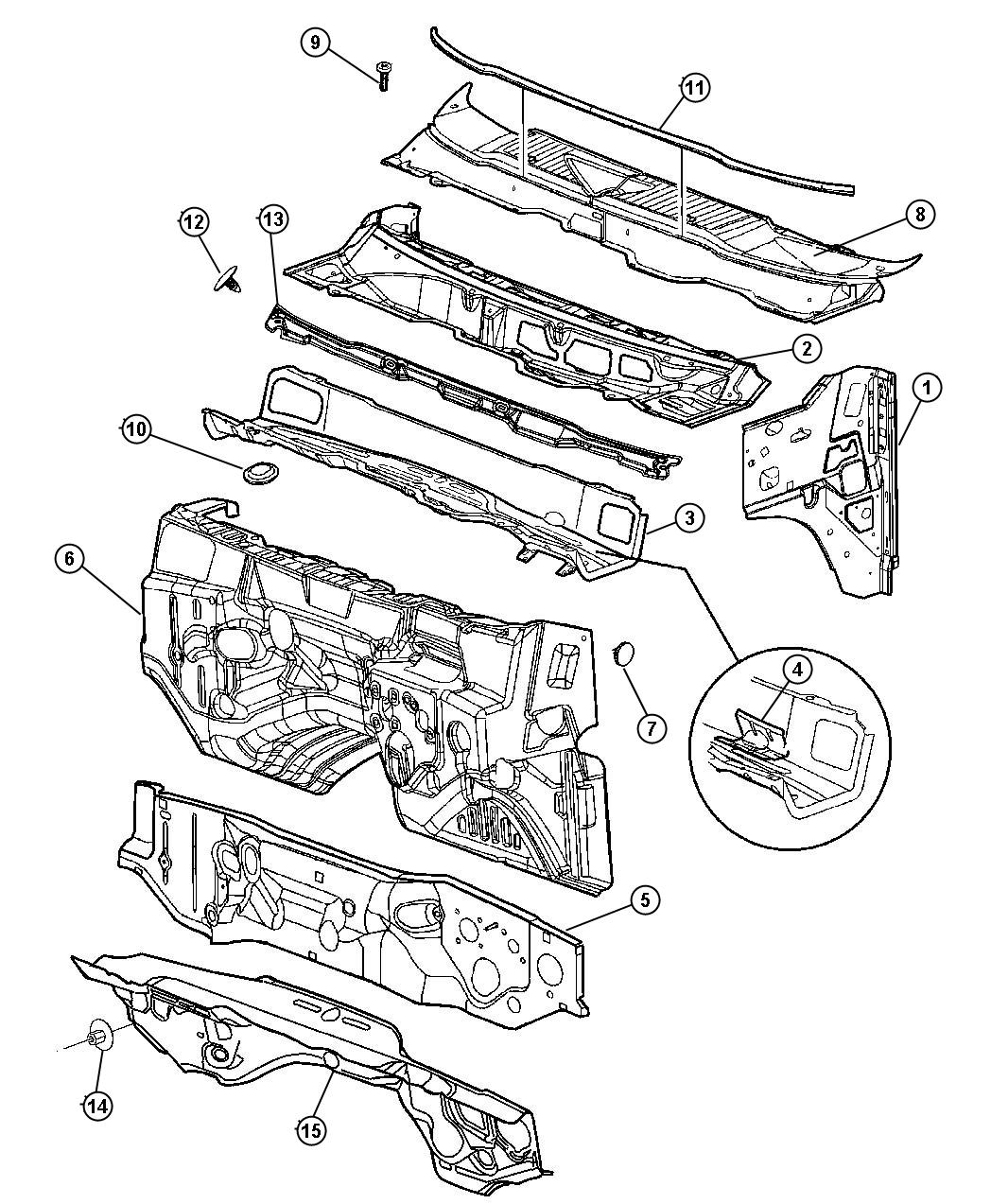 Diagram Cowl and Dash Panel. for your Dodge