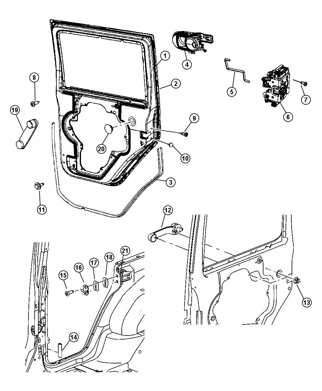 Diagram Full Rear Door, Handles and Latches. for your 2004 Jeep Wrangler   