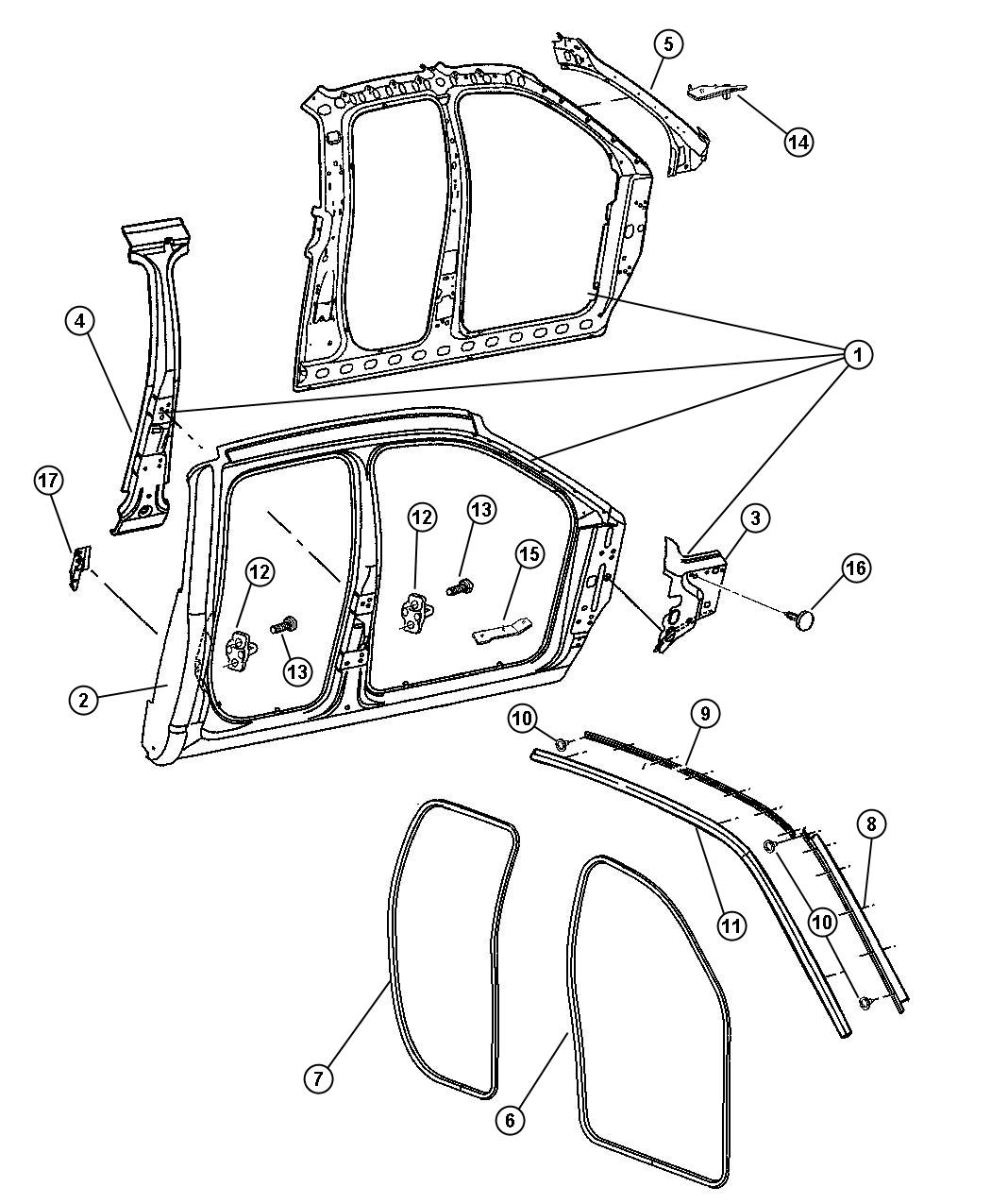 Diagram Aperture Panel Bodyside.4 Door. for your 2007 Dodge Ram 3500   
