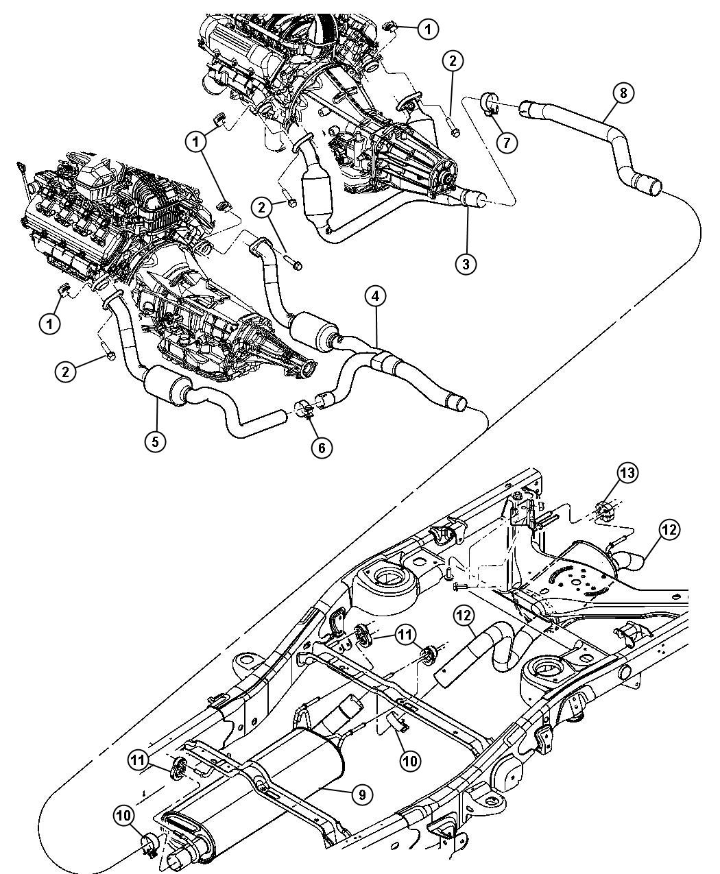 Diagram Exhaust System,3.7 [3.7L V6 Engine], 4.7 [4.7L V8 MPI Engine][4.7L V8 FFV Engine], 5.7 [All 5.7L 8Cyl Gas Engines]. for your 2001 Chrysler 300  M 