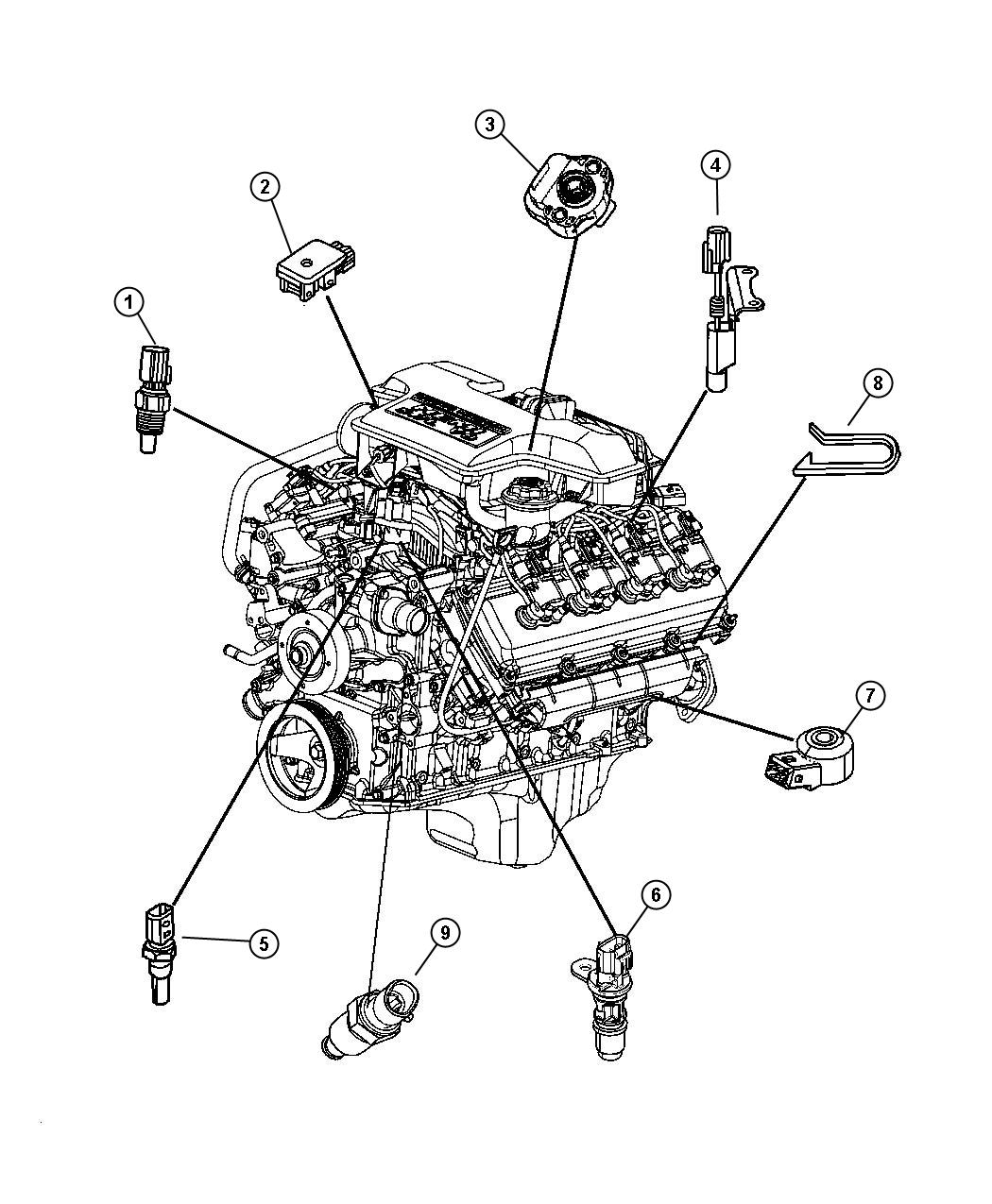 Diagram Sensors, Engine 5.7L [EZO]. for your Dodge Durango  