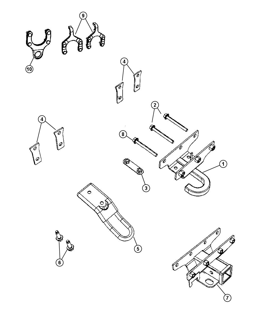 Tow Hooks and Trailer Hitch. Diagram