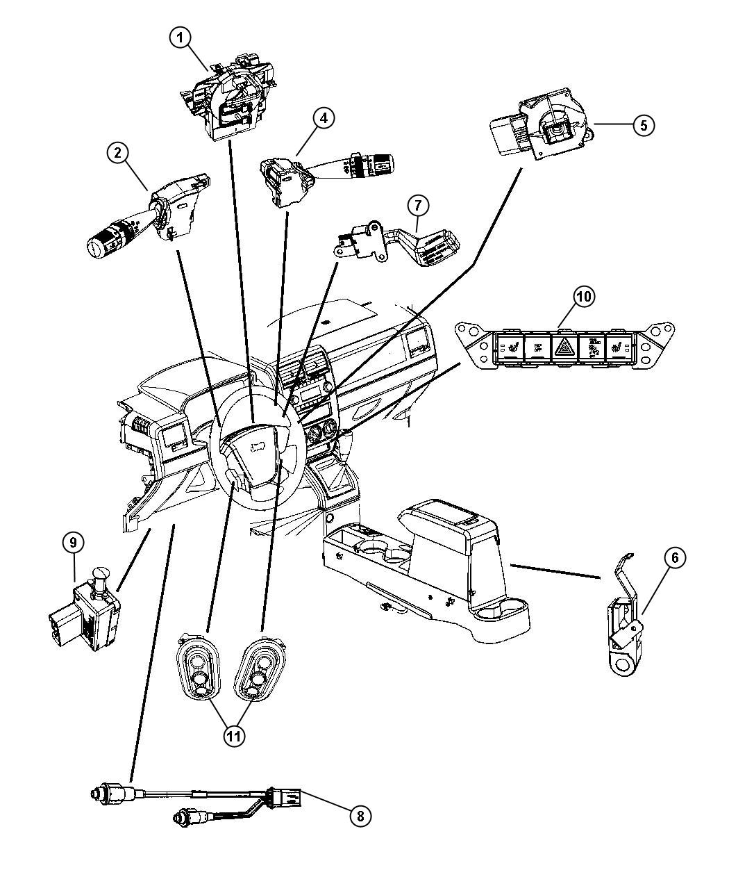 Diagram Switches Instrument Panel and Console. for your 2012 Dodge Avenger   