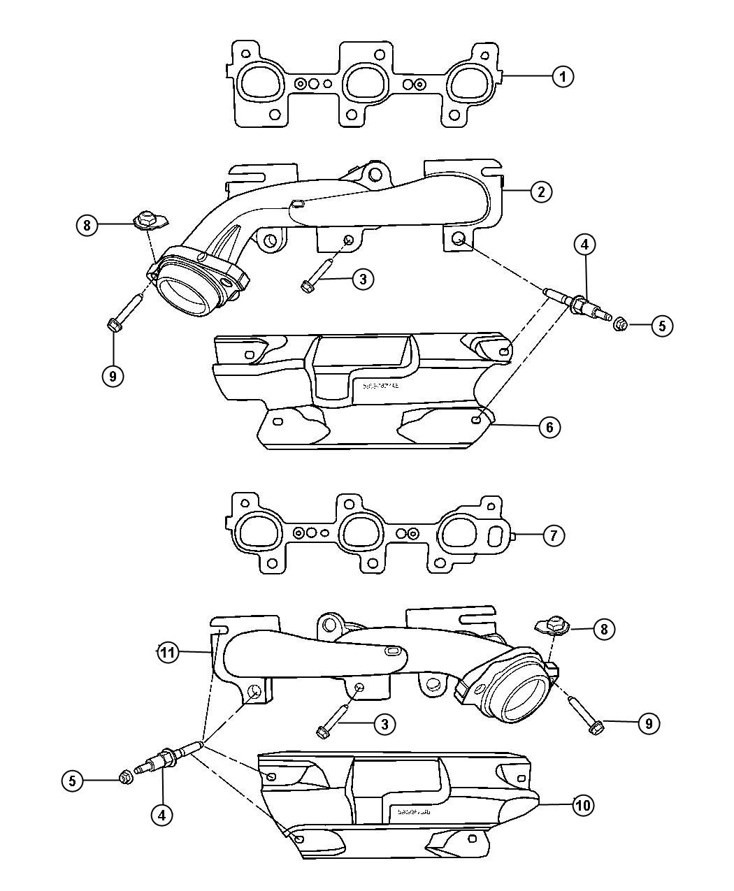 Diagram Exhaust Manifolds And Mounting 3.7L [3.7L V6 Engine]. for your 2023 Jeep Grand Cherokee LAREDO  