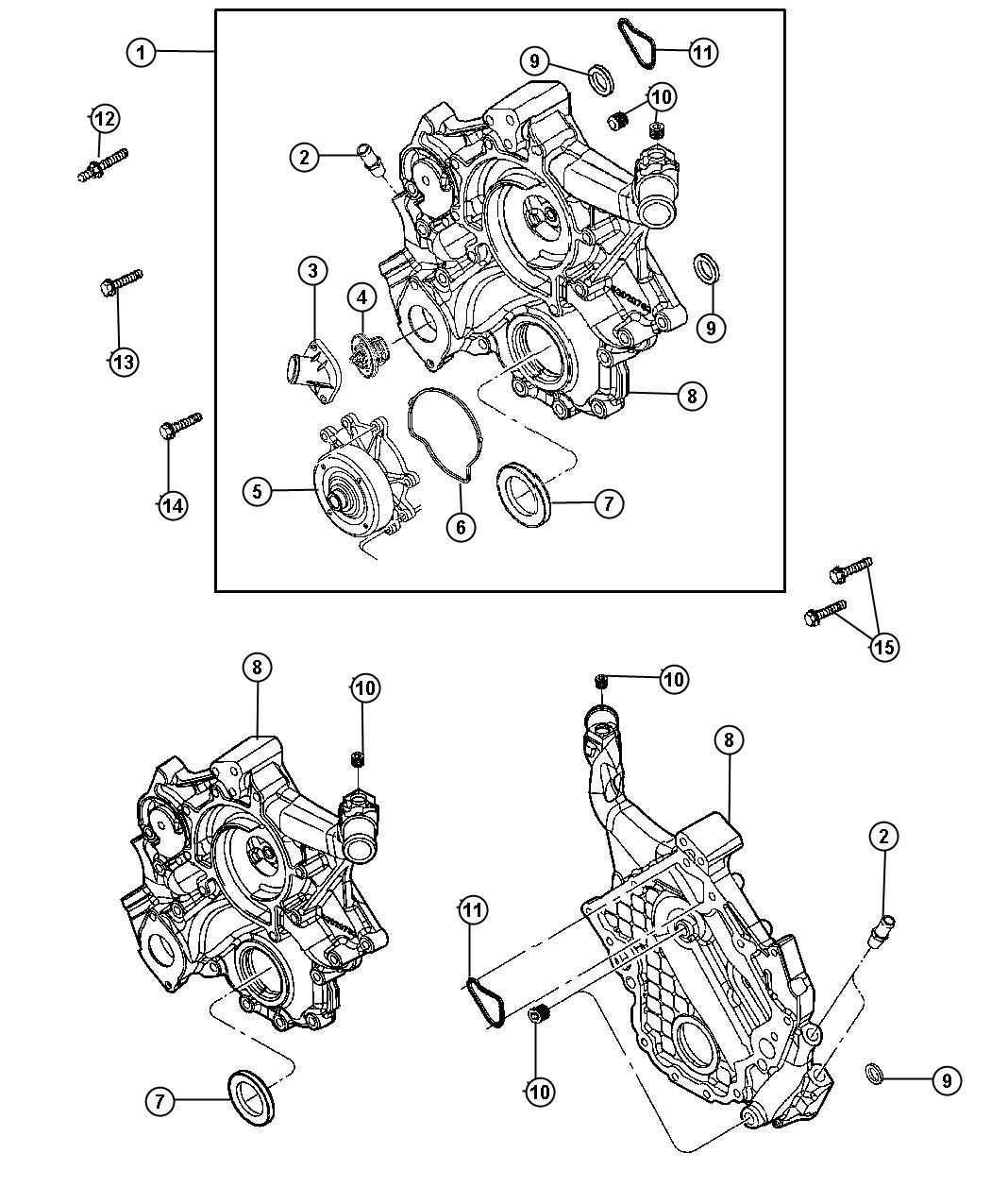 Diagram Timing Chain Cover 4.7L [4.7L V8 MPI Engine] [4.7L V8 FFV Engine]. for your 2005 Jeep Liberty   