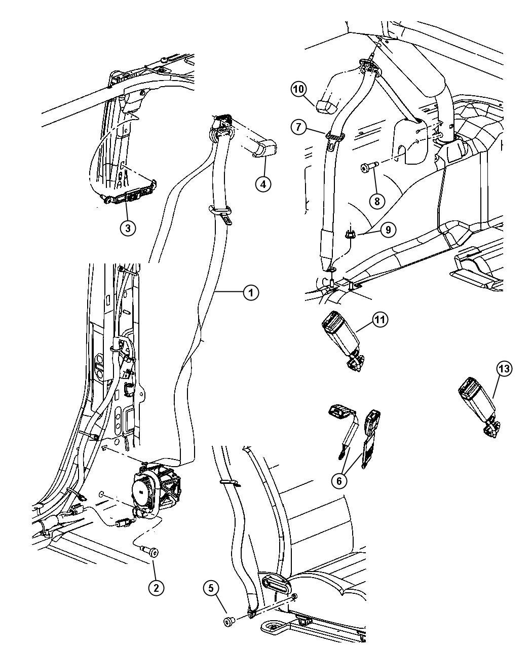 Diagram Seat Belts, Front and Rear, 74 Body. for your Jeep Wrangler  