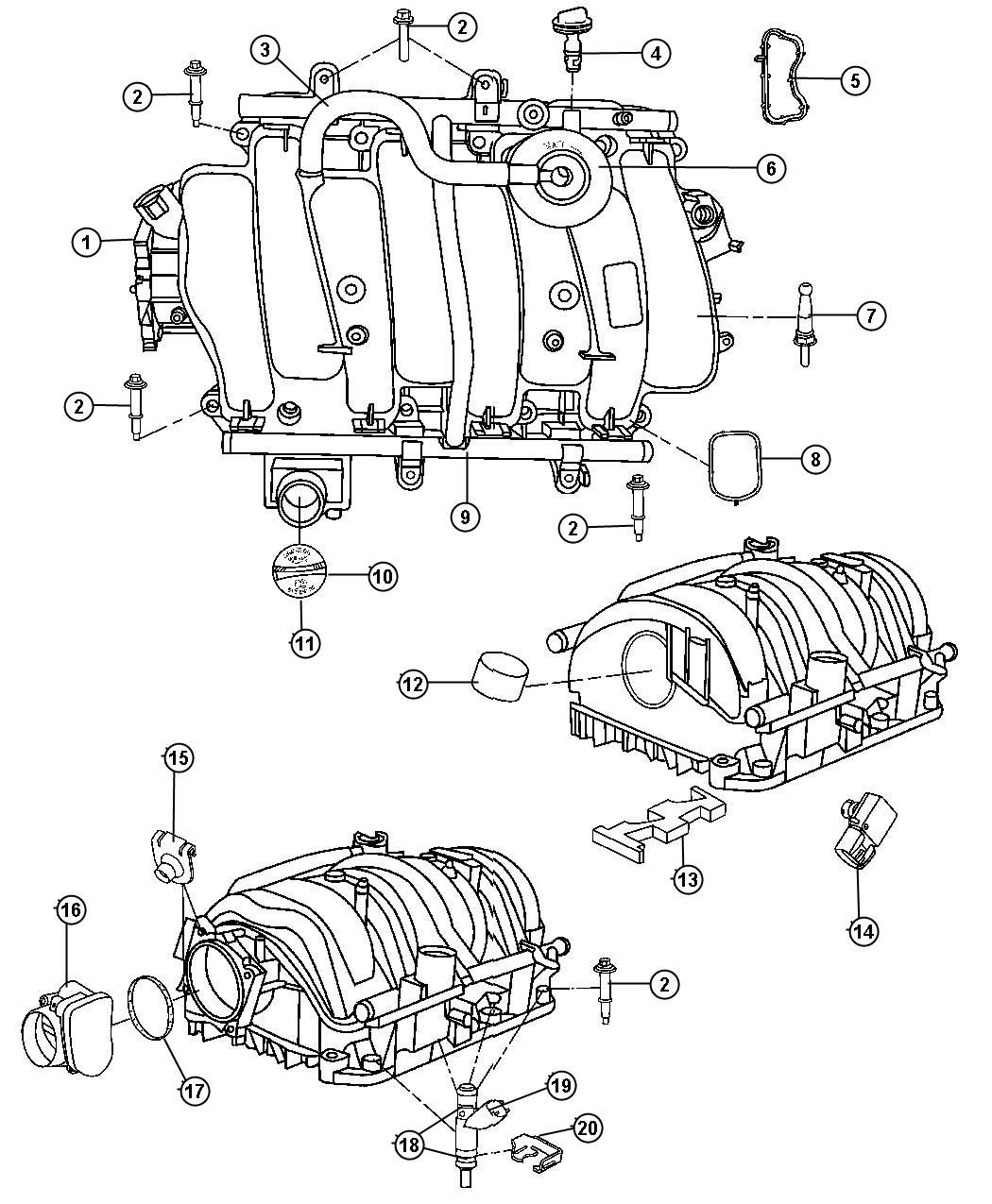 Diagram Intake Manifold And Mounting 5.7L [5.7L V8 HEMI MDS ENGINE]. for your 2018 Dodge Charger   