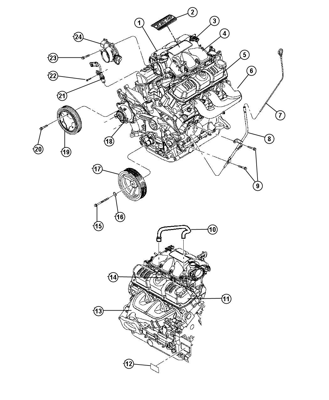 Diagram Engine Assembly Indentification And Components 3.8L [3.8L V6 SMPI Engine]. for your 2013 Jeep Wrangler   