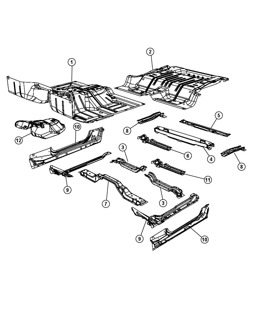 Diagram Floor Pan, 2 Door. for your Jeep Wrangler  