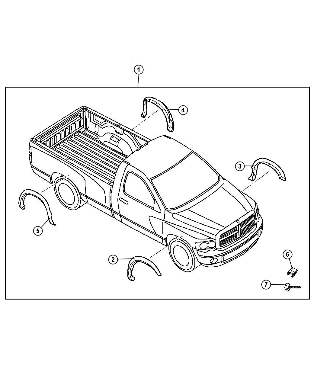 Diagram Wheel Flares. for your 2007 Dodge Ram 2500 LARAMIE MEGA CAB 6.7L Cummins Turbo Diesel A/T 4X2 