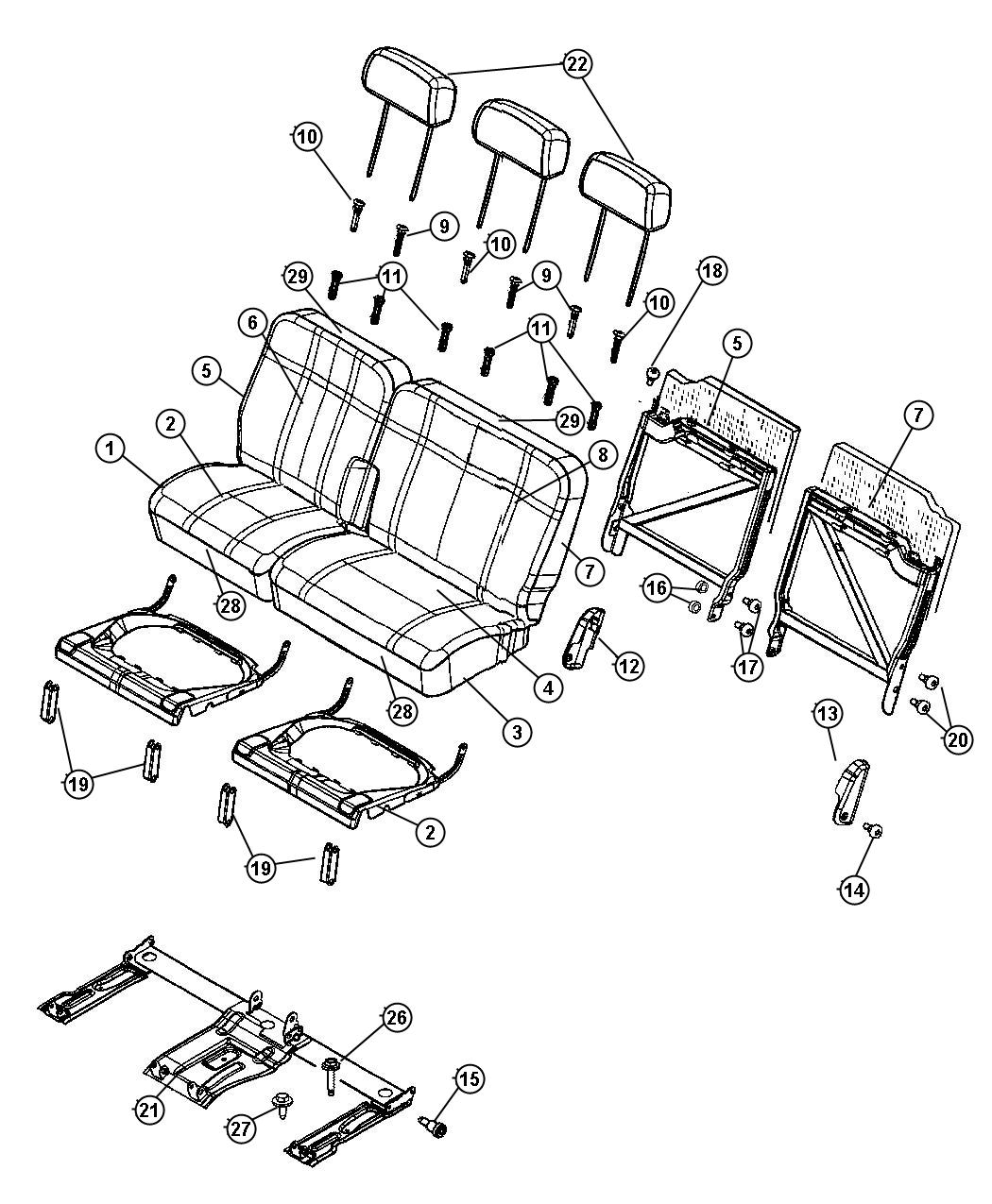 Third Row, 60/40 Seat. Diagram