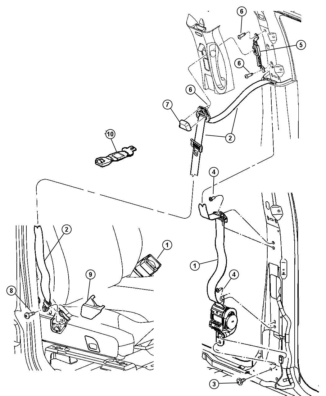 Diagram Belts, Front Seat. for your Chrysler