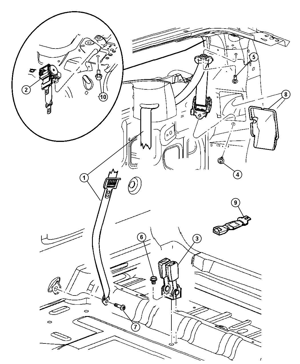Diagram Seat Belts, Third Row. for your Chrysler