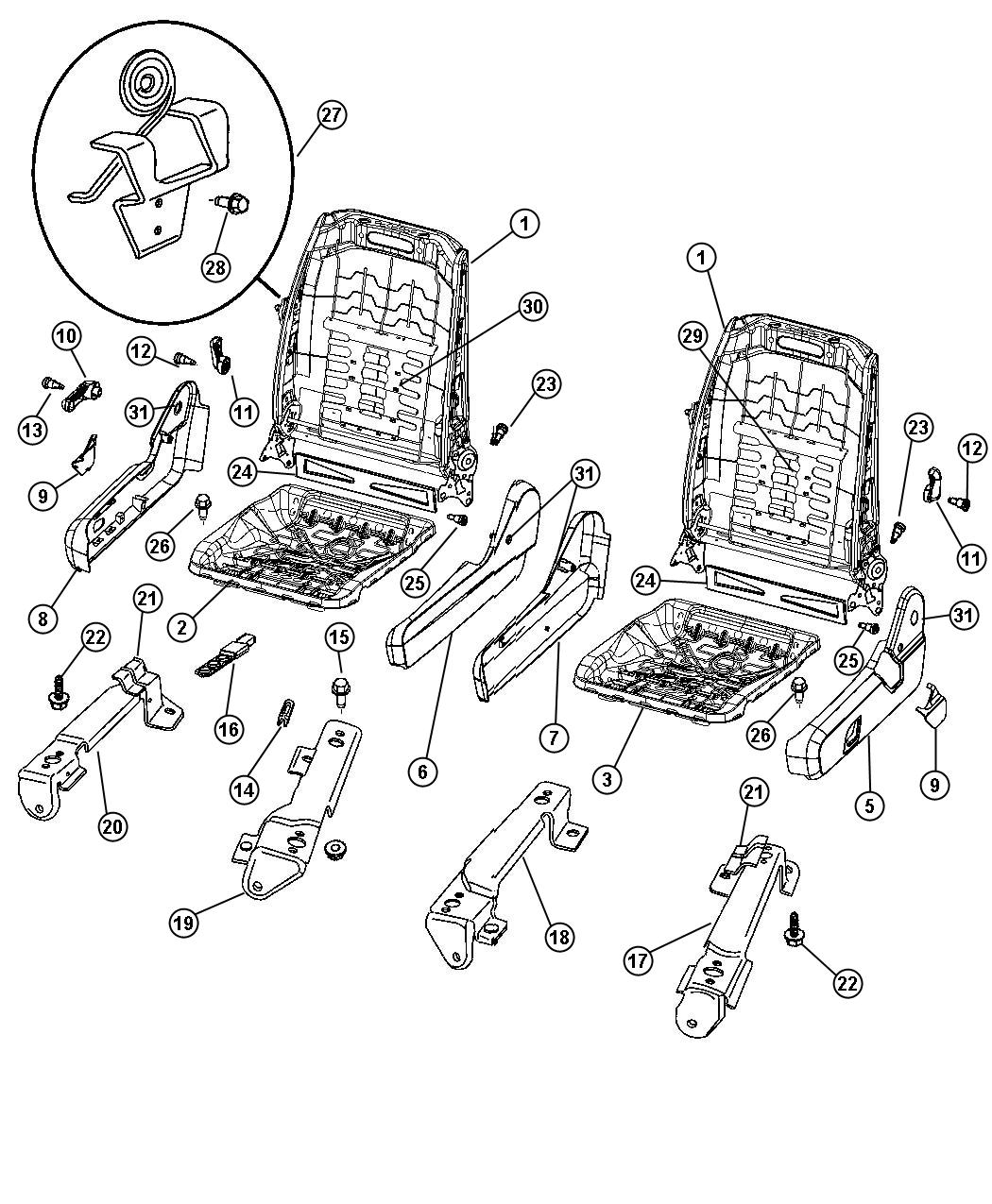 Diagram Back Frames, Cushion Pans, Shields and Attaching Parts. for your Chrysler