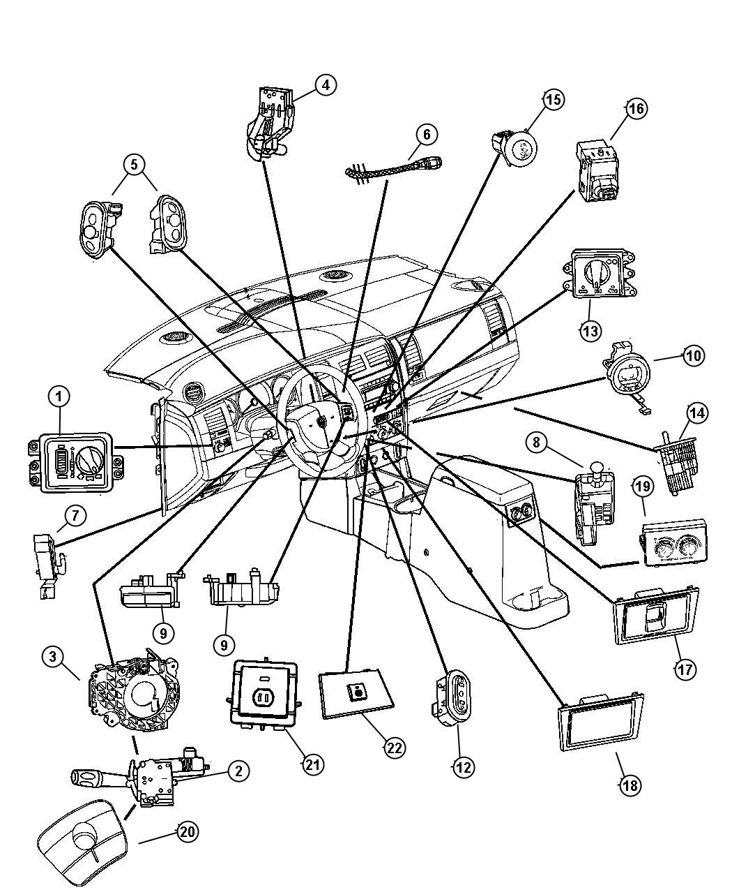 Diagram Switches Instrument Panel - Console. for your Chrysler