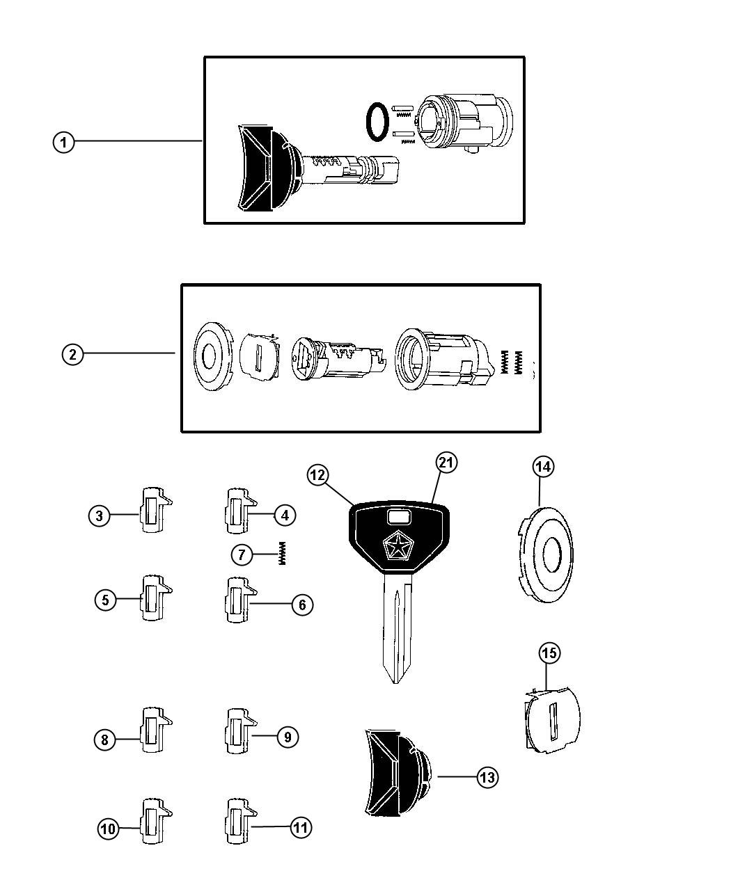 Diagram Lock Cylinders and Components. for your 2001 Chrysler 300 M  