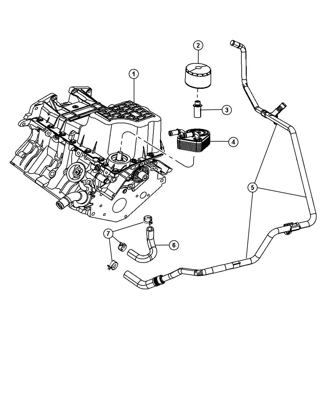 Diagram Engine Oil Cooler, Oil Filter And Coolant Tubes 4.0L [4.0L V6 SOHC Engine]. for your 2007 Chrysler Pacifica   