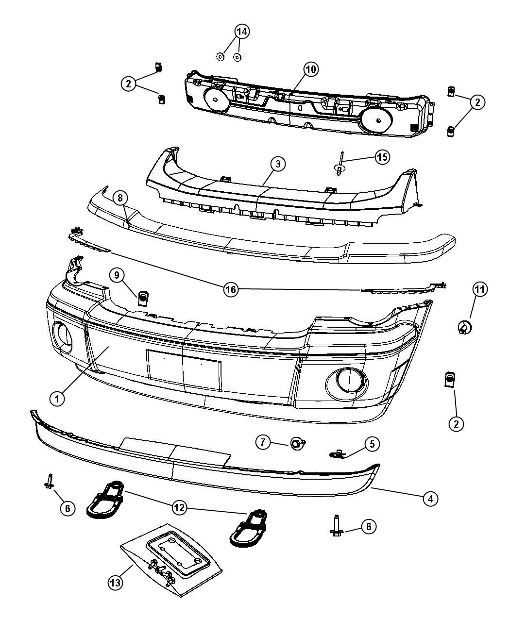 Diagram Front Fascia. for your 2013 Dodge Charger   