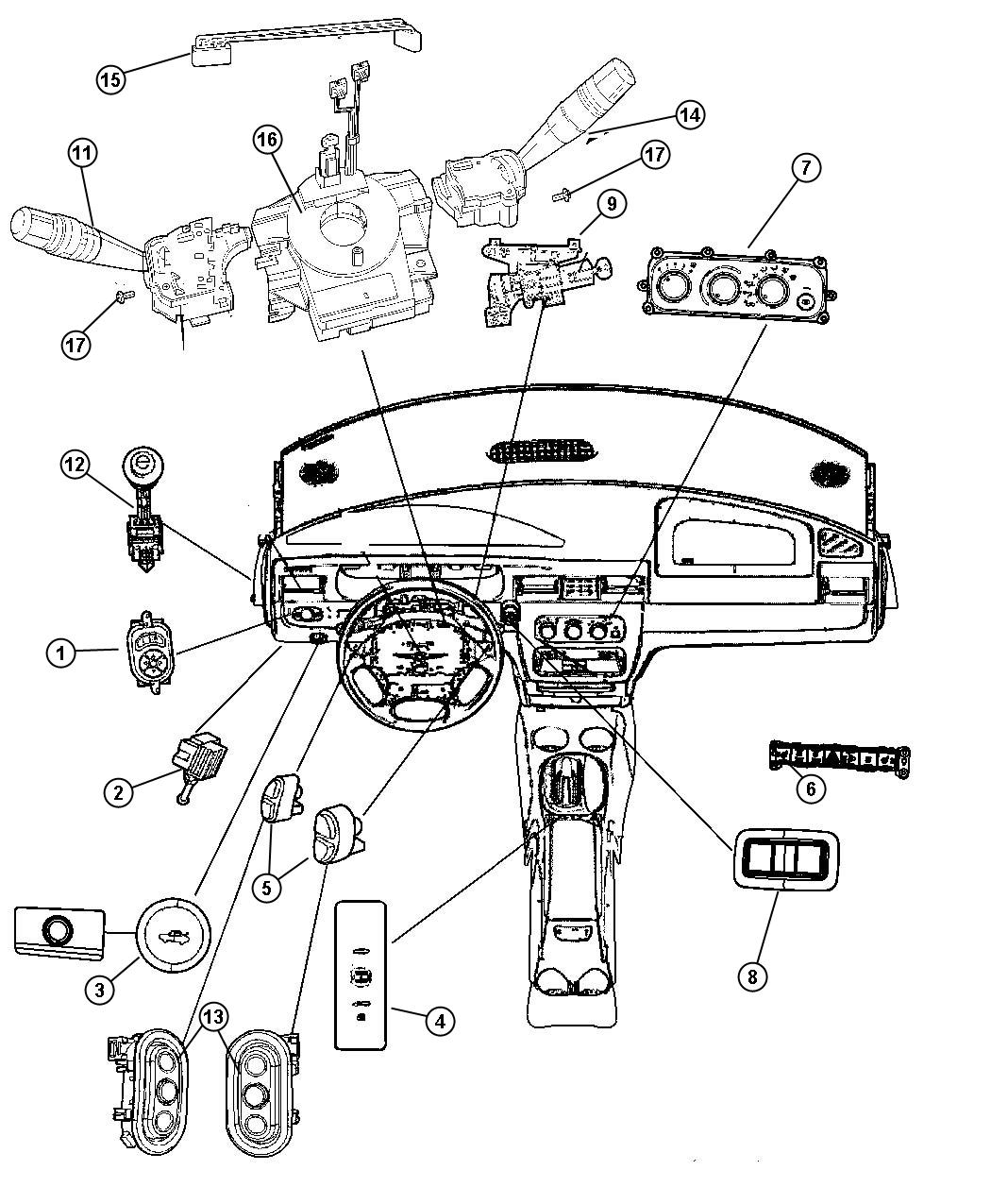 Diagram Switches, Instrument Panel and Console. for your Fiat
