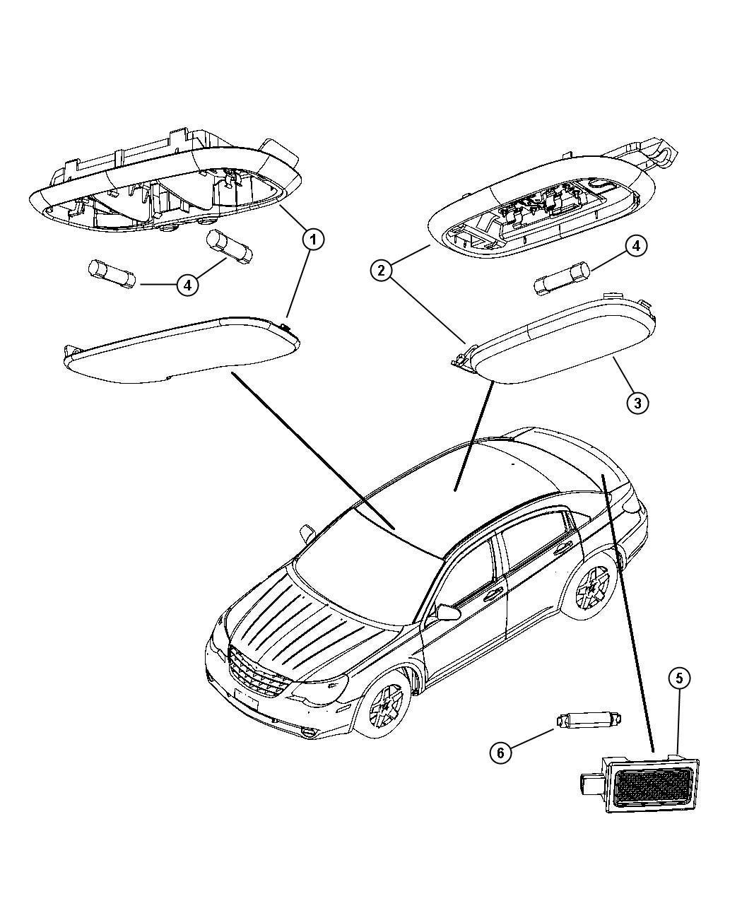 Diagram Lamps-Cargo, Dome, Courtesy and Trunk. for your Chrysler 300  M