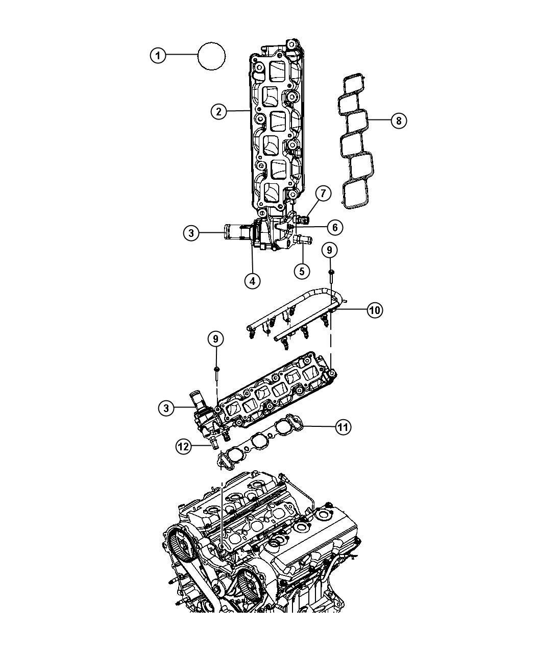 Diagram Intake Manifold Lower And Mounting 4.0L [4.0L V6 SOHC Engine]. for your Chrysler Pacifica  