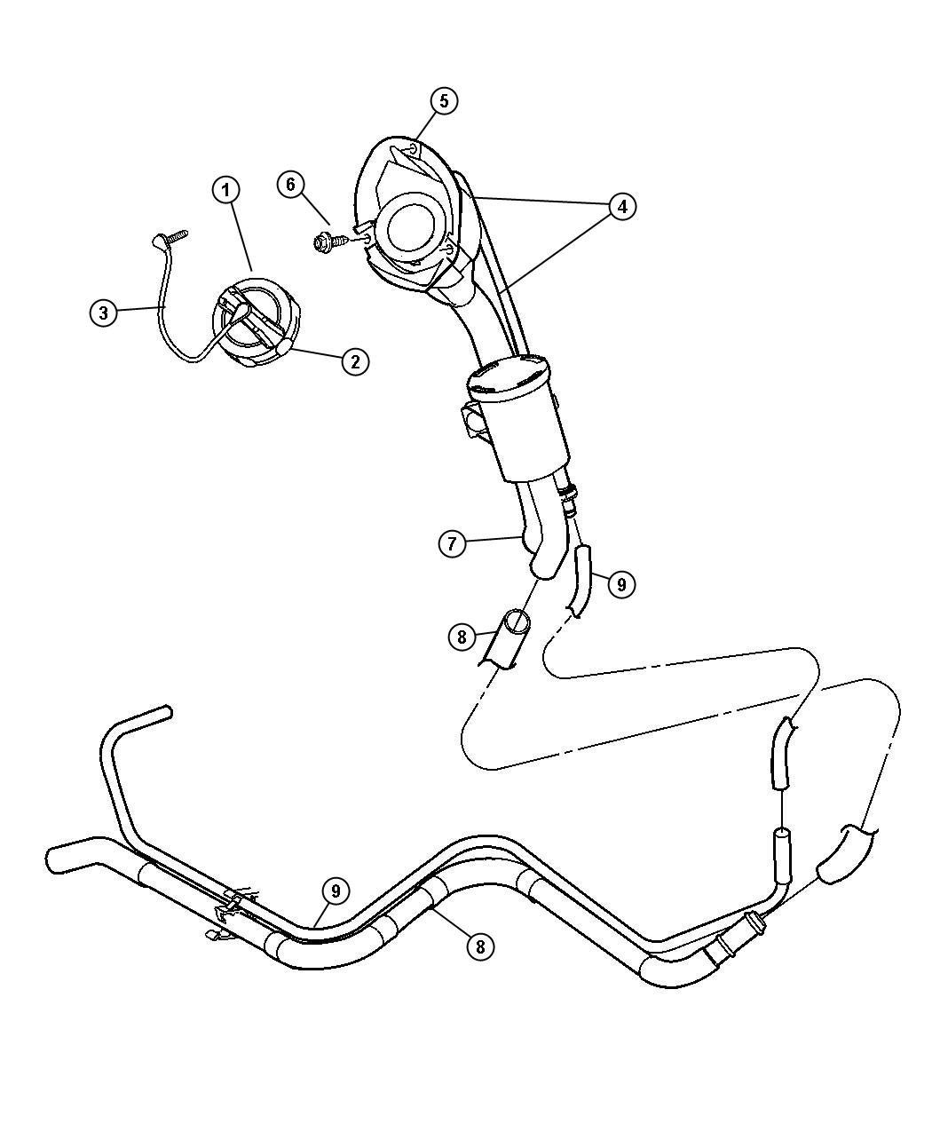 Diagram Fuel Tank Filler Tube, All Engines. for your Jeep Liberty  